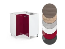 Clearance Vicco Eckunterschrank R-Line Bordeaux Hochglanz/Weiß 76 cm ohne Arbeitsplatte Küchenschränke