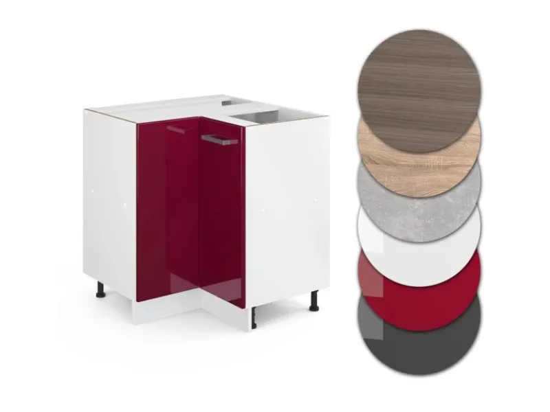 Clearance Vicco Eckunterschrank R-Line Bordeaux Hochglanz/Weiß 76 cm ohne Arbeitsplatte Küchenschränke