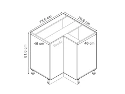 Hot Vicco Eckunterschrank R-Line Bordeaux Hochglanz/Anthrazit 76 cm ohne Arbeitsplatte Küchenregale