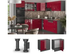 New Vicco Eckunterschrank R-Line Bordeaux Hochglanz/Anthrazit 86 cm ohne Arbeitsplatte Küchenschränke