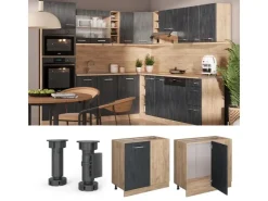Discount Vicco Eckunterschrank R-Line Schwarz Beton/Goldkraft Eiche 86 cm AP Eiche Beton Anthrazit