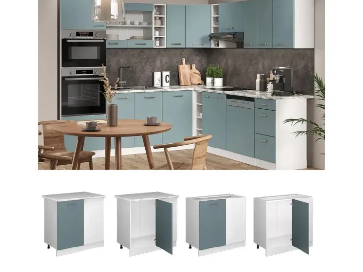 Vicco Eckunterschrank R-Line Küchen Eckschrank Blau-Grau/Weiß 86 cm ohne Arbeitsplatte Blaugrau