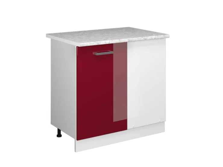 Sale Vicco Eckunterschrank R-Line Bordeaux Hochglanz/Weiß 86 cm AP Marmor Bordeaux-Glanz