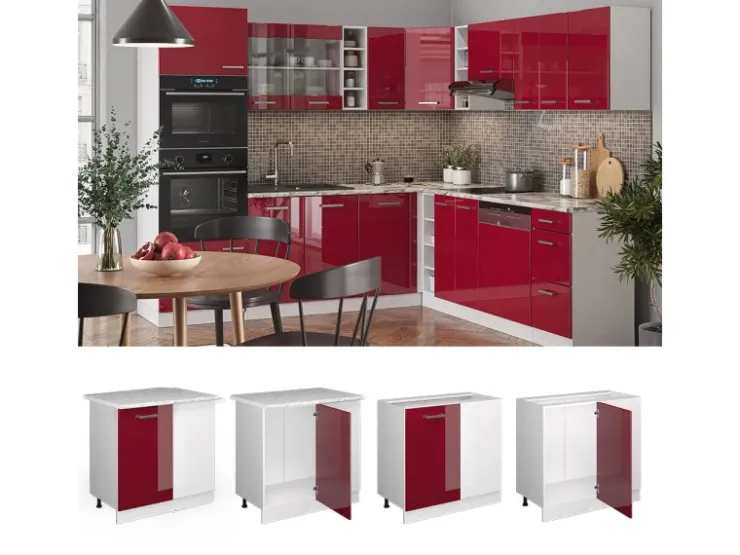 Sale Vicco Eckunterschrank R-Line Bordeaux Hochglanz/Weiß 86 cm AP Marmor Bordeaux-Glanz