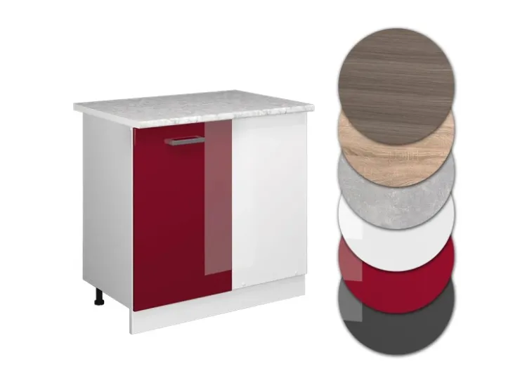 Sale Vicco Eckunterschrank R-Line Bordeaux Hochglanz/Weiß 86 cm AP Marmor Bordeaux-Glanz