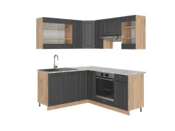 Winkelküchen<Vicco Fame-Line Eckküche Anthrazit Landhaus/Goldkraft Eiche 160 x 190 cm AP Marmor ohne E-Geräte Anthrazit Struktur