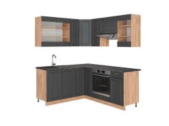 Winkelküchen<Vicco Fame-Line Eckküche Anthrazit Landhaus/Goldkraft Eiche 160 x 190 cm AP Anthrazit ohne E-Geräte Anthrazit Struktur