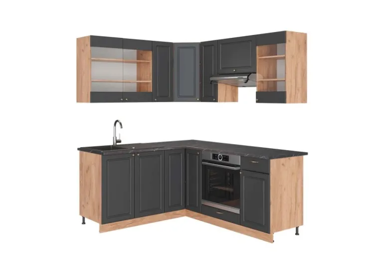 Winkelküchen<Vicco Fame-Line Eckküche Anthrazit Landhaus/Goldkraft Eiche 160 x 190 cm AP Anthrazit ohne E-Geräte Anthrazit Struktur
