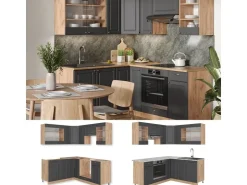 Winkelküchen<Vicco Fame-Line Eckküche Anthrazit Landhaus/Goldkraft Eiche 160 x 190 cm AP Anthrazit ohne E-Geräte Anthrazit Struktur
