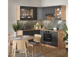 Winkelküchen<Vicco Fame-Line Eckküche Anthrazit Landhaus/Goldkraft Eiche 160 x 190 cm AP Anthrazit ohne E-Geräte Anthrazit Struktur