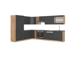 Winkelküchen|Einbauküchen<Vicco Fame-Line Eckküche Anthrazit Landhaus/Goldkraft Eiche 347 x 257 cm ohne Arbeitsplatte ohne E-Geräte Anthrazit Struktur