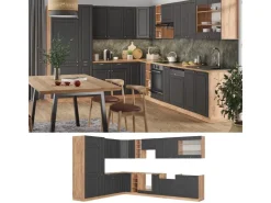 Winkelküchen|Einbauküchen<Vicco Fame-Line Eckküche Anthrazit Landhaus/Goldkraft Eiche 347 x 257 cm ohne Arbeitsplatte ohne E-Geräte Anthrazit Struktur