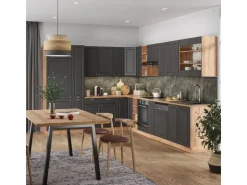 Winkelküchen|Einbauküchen<Vicco Fame-Line Eckküche Anthrazit Landhaus/Goldkraft Eiche 347 x 257 cm ohne Arbeitsplatte ohne E-Geräte Anthrazit Struktur
