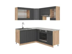 Best Vicco Fame-Line Eckküche Anthrazit Landhaus/Goldkraft Eiche 160 x 60 cm ohne Arbeitsplatte ohne E-Geräte Winkelküchen|Herde