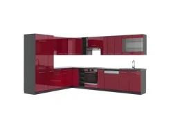 Discount Vicco Fame-Line Eckküche Bordeaux Hochglanz/Anthrazit 347 x 257 cm ohne Arbeitsplatte ohne E-Geräte Winkelküchen