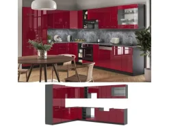 Discount Vicco Fame-Line Eckküche Bordeaux Hochglanz/Anthrazit 347 x 257 cm ohne Arbeitsplatte ohne E-Geräte Winkelküchen