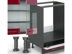 Discount Vicco Fame-Line Eckküche Bordeaux Hochglanz/Anthrazit 347 x 257 cm ohne Arbeitsplatte ohne E-Geräte Winkelküchen