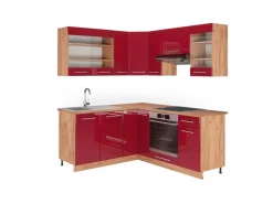 Discount Vicco Fame-Line Eckküche Bordeaux Hochglanz/Goldkraft Eiche 160 x 190 cm AP Eiche ohne E-Geräte Bordeaux-Glanz