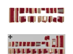 Hot Vicco Fame-Line Eckküche Bordeaux Hochglanz/Goldkraft Eiche 347 x 257 cm AP Marmor ohne E-Geräte Winkelküchen