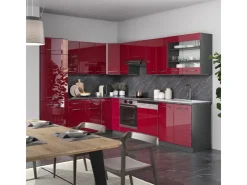Winkelküchen<Vicco Fame-Line Eckküche Bordeaux Hochglanz/Anthrazit 227 x 60 cm ohne Arbeitsplatte ohne E-Geräte Brilliant Bordeaux