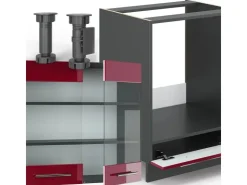 Winkelküchen<Vicco Fame-Line Eckküche Bordeaux Hochglanz/Anthrazit 227 x 60 cm ohne Arbeitsplatte ohne E-Geräte Brilliant Bordeaux