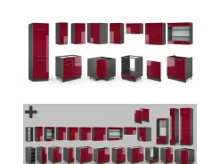 Winkelküchen<Vicco Fame-Line Eckküche Bordeaux Hochglanz/Anthrazit 227 x 60 cm ohne Arbeitsplatte ohne E-Geräte Brilliant Bordeaux
