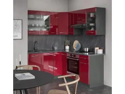 Sale Vicco Fame-Line Eckküche Bordeaux Hochglanz/Anthrazit 160 x 190 cm AP Marmor ohne E-Geräte Brilliant Bordeaux