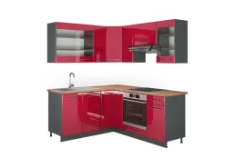 Discount Vicco Fame-Line Eckküche Bordeaux Hochglanz/Anthrazit 160 x 190 cm AP Eiche ohne E-Geräte Brilliant Bordeaux