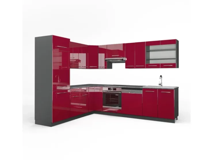 New Vicco Fame-Line Eckküche Bordeaux Hochglanz/Anthrazit 227 x 287 cm AP Anthrazit ohne E-Geräte Brilliant Bordeaux
