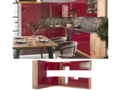 Clearance Vicco Fame-Line Eckküche Bordeaux Hochglanz/Goldkraft Eiche 347 x 257 cm ohne Arbeitsplatte ohne E-Geräte Bordeaux-Glanz