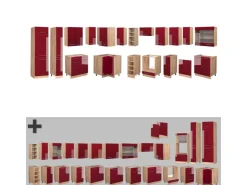 Clearance Vicco Fame-Line Eckküche Bordeaux Hochglanz/Goldkraft Eiche 347 x 257 cm ohne Arbeitsplatte ohne E-Geräte Bordeaux-Glanz