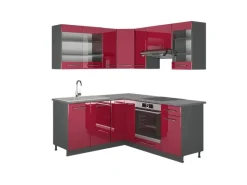 New Vicco Fame-Line Eckküche Bordeaux Hochglanz/Anthrazit 160 x 190 cm AP Anthrazit ohne E-Geräte Winkelküchen