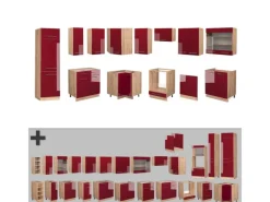 Online Vicco Fame-Line Eckküche Bordeaux Hochglanz/Goldkraft Eiche 227 x 60 cm ohne Arbeitsplatte ohne E-Geräte Winkelküchen