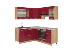 Sale Vicco Fame-Line Eckküche Bordeaux Hochglanz/Goldkraft Eiche 160 x 60 cm ohne Arbeitsplatte ohne E-Geräte Bordeaux-Glanz