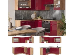 Sale Vicco Fame-Line Eckküche Bordeaux Hochglanz/Goldkraft Eiche 160 x 60 cm ohne Arbeitsplatte ohne E-Geräte Bordeaux-Glanz