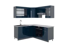 Discount Vicco Fame-Line Eckküche Hochglanz/Anthrazit 160 x 190 cm AP Marmor ohne E-Geräte Winkelküchen