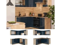 Best Vicco Fame-Line Eckküche Hochglanz/Goldkraft Eiche 160 x 190 cm AP Anthrazit ohne E-Geräte Winkelküchen
