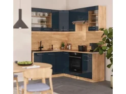 Best Vicco Fame-Line Eckküche Hochglanz/Goldkraft Eiche 160 x 190 cm AP Anthrazit ohne E-Geräte Winkelküchen
