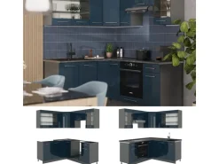 Winkelküchen<Vicco Fame-Line Eckküche Hochglanz/Anthrazit 160 x 190 cm AP Eiche ohne E-Geräte Dunkelblau