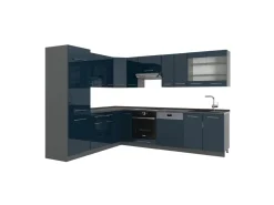 Vicco Fame-Line Eckküche Hochglanz/Anthrazit 227 x 60 cm ohne Arbeitsplatte ohne E-Geräte Dunkelblau