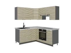 Vicco Fame-Line Eckküche Eiche Paneel/Anthrazit 160 x 190 cm AP Marmor ohne E-Geräte Brauhaus Eiche
