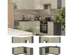 New Vicco Fame-Line Eckküche Eiche Paneel/Anthrazit 160 x 190 cm AP Eiche ohne E-Geräte Winkelküchen|Einbauküchen