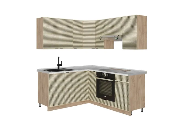 Discount Vicco Fame-Line Eckküche Eiche Paneel/Goldkraft Eiche 160 x 190 cm AP Marmor ohne E-Geräte Berghütten Eiche