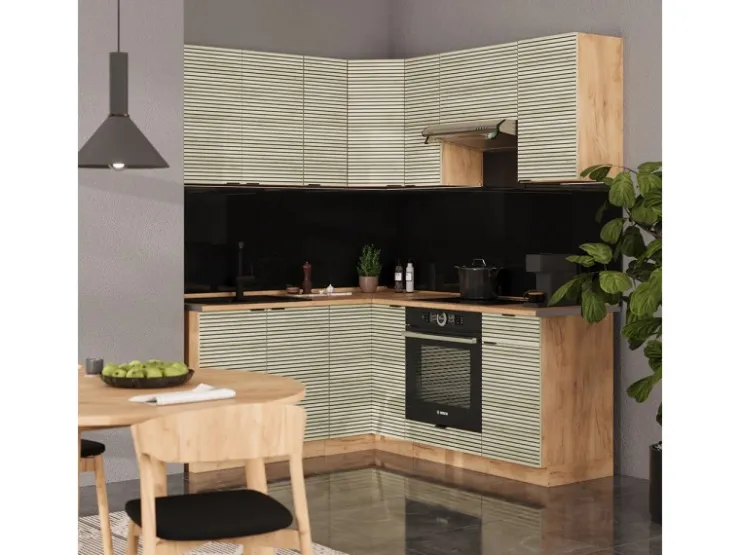 Discount Vicco Fame-Line Eckküche Eiche Paneel/Goldkraft Eiche 160 x 190 cm AP Marmor ohne E-Geräte Berghütten Eiche