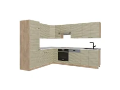 Winkelküchen<Vicco Fame-Line Eckküche Eiche Paneel/Goldkraft Eiche 227 x 60 cm ohne Arbeitsplatte ohne E-Geräte Berghütten Eiche
