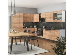 Winkelküchen<Vicco Fame-Line Eckküche Goldkraft Eiche/Anthrazit 347 x 257 cm AP Marmor ohne E-Geräte Anthrazit-Eiche