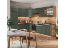Winkelküchen<Vicco Fame-Line Eckküche -Gold Landhaus/Goldkraft Eiche 227 x 60 cm ohne Arbeitsplatte ohne E-Geräte Grün