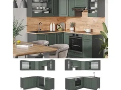 Winkelküchen|Küchenschränke<Vicco Fame-Line Eckküche -Gold Landhaus/Anthrazit 160 x 190 cm AP Eiche ohne E-Geräte Grün