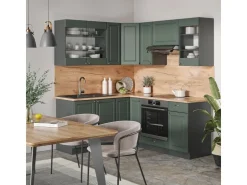 Winkelküchen|Küchenschränke<Vicco Fame-Line Eckküche -Gold Landhaus/Anthrazit 160 x 190 cm AP Eiche ohne E-Geräte Grün