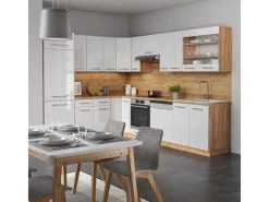 New Vicco Fame-Line Eckküche Weiß Hochglanz/Goldkraft Eiche 227 x 60 cm ohne Arbeitsplatte ohne E-Geräte Winkelküchen